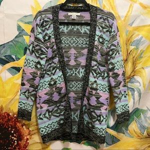 LOVE BY DESIGN | Women’s Colorful Patterned Long Cardigan Sweater Size Medium
